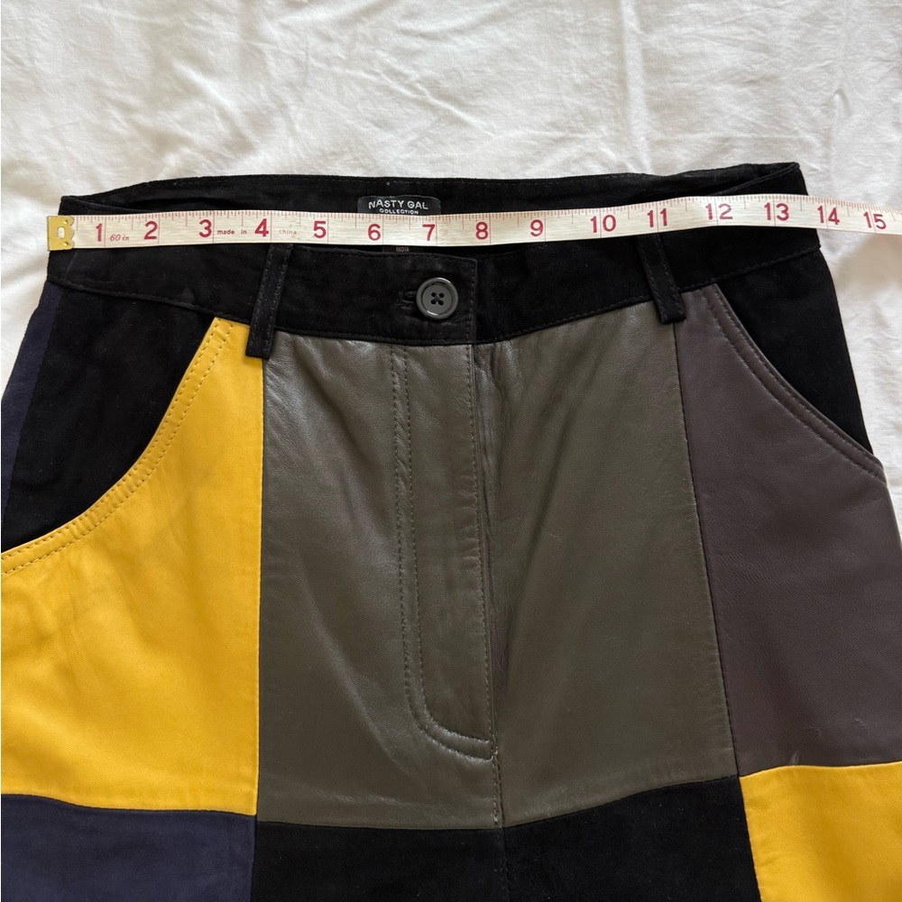 Leather Colorblock Patchwork High Waist Women's P… - image 5